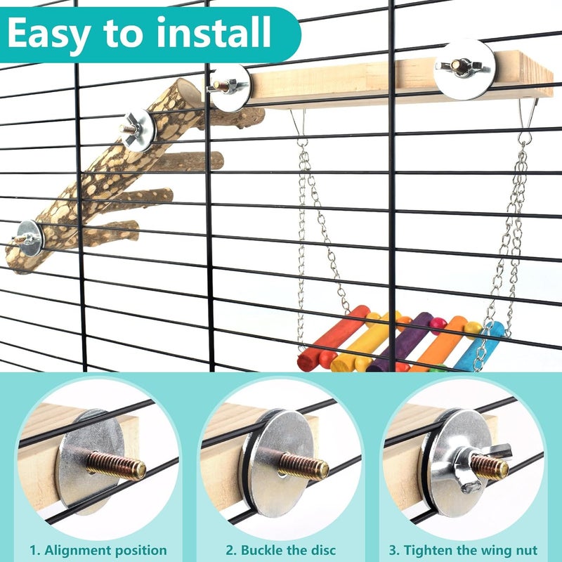 DBNESS 3in1 Bird Perch Toys for Parrots, Wooden Ladder Perch for Cage, Parrot Platform Stand Colourful Swing Hammock Climbing Bridge Exercise Cage Accessories for Budgies Cockatiels Lovebirds Hamster - Image 4